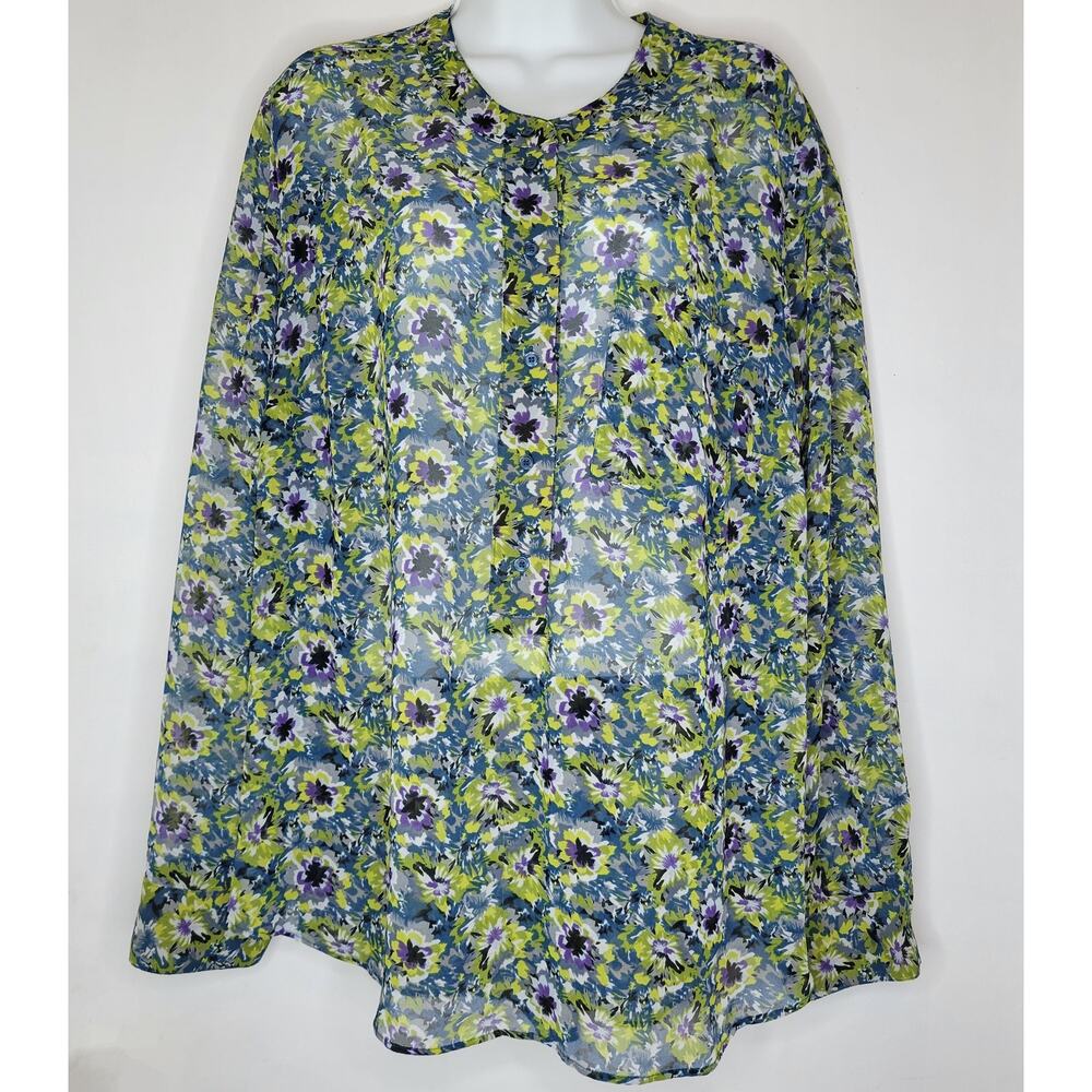 Lane Bryant Sheer Floral Print Popover Button Blouse sz 18/20